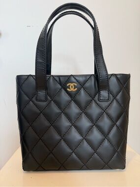 Chanel Vintage Wild Stitch Quilted Leather Small Tote / Shoulderbag, Black